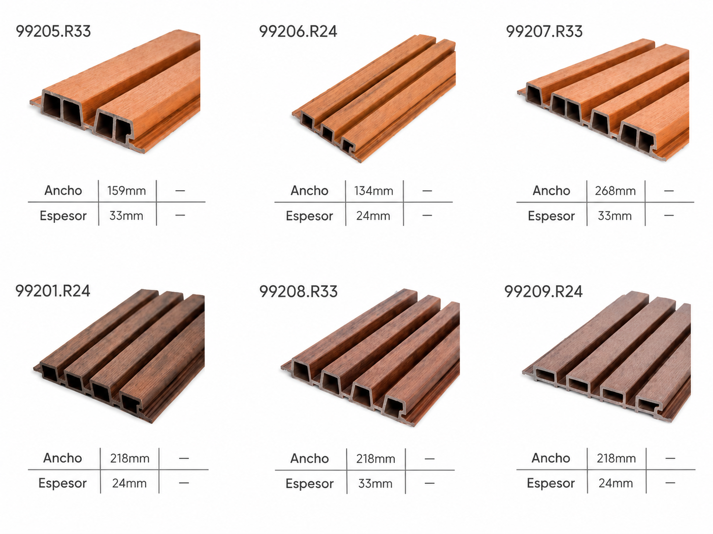 WPC pared — perfiles de tabla listonada con dimensiones