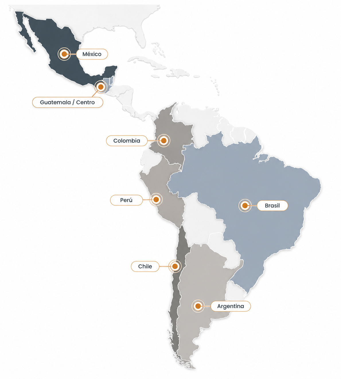 Mapa de mercados en Latinoamérica que atendemos