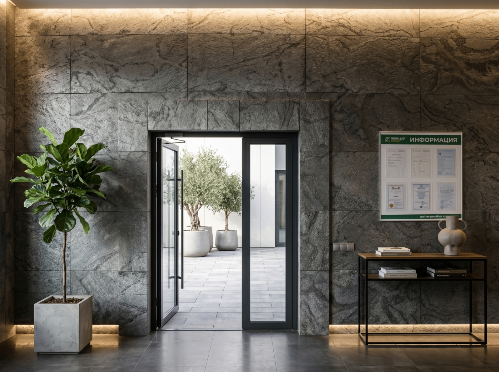 Slim Stone en muro interior de acceso
