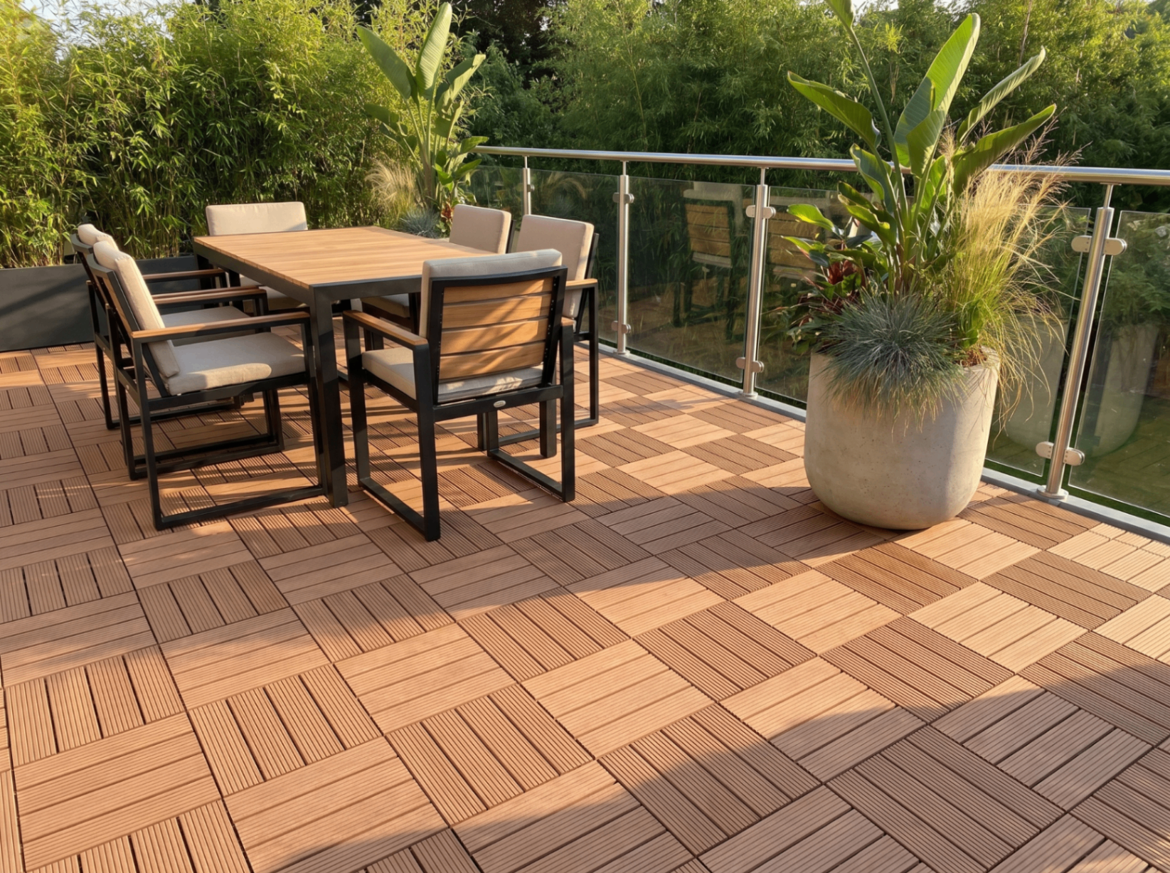 WPC en formato baldosa modular para terraza exterior
