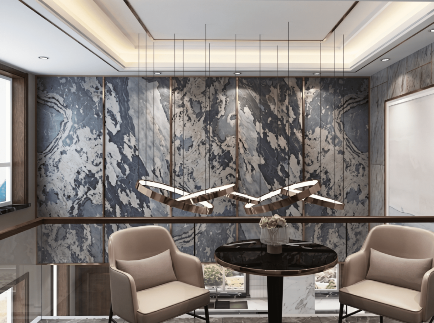 Slim Stone en muro decorativo de comedor con veteado azul