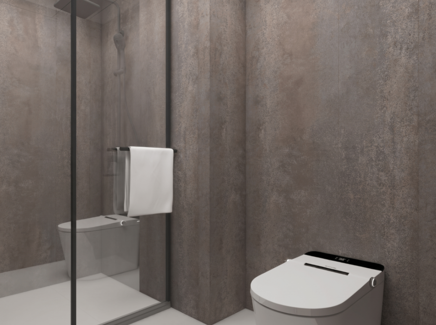 SPC Wall Panel en baño con textura piedra taupe