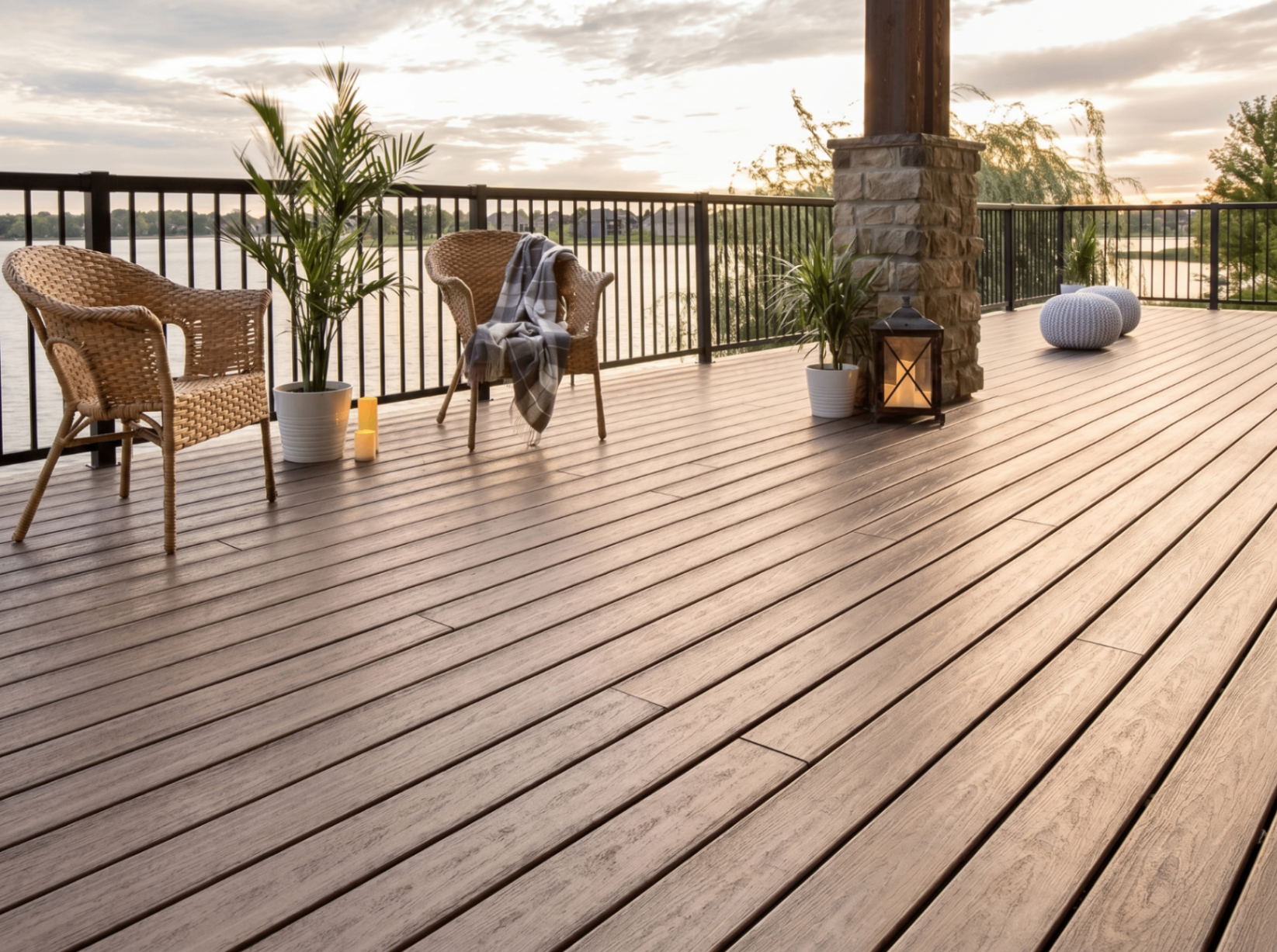 WPC decking exterior en terraza junto al agua